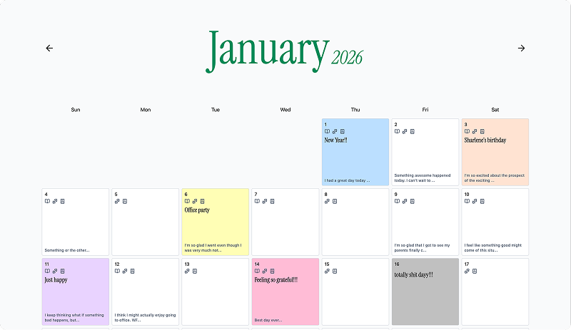 Vision Tracker calendar view